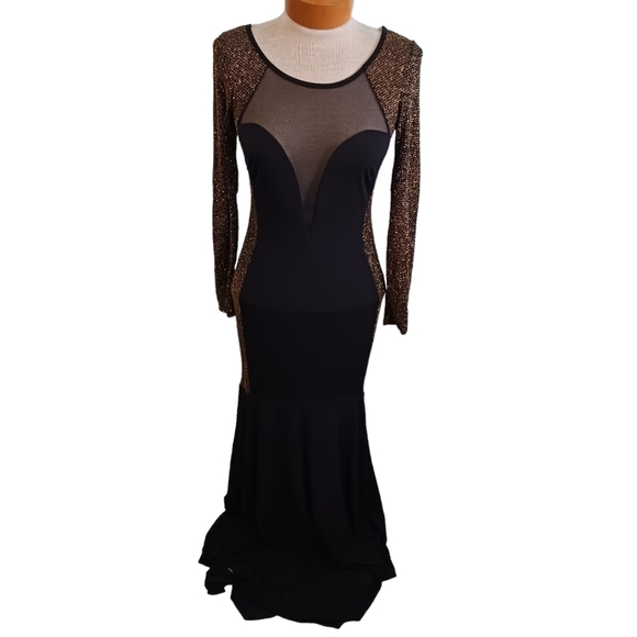 Size Small/ Medium Women’s Formal Sheet Dress Mermaid Prom Gold Black Sparkly - Picture 1 of 8
